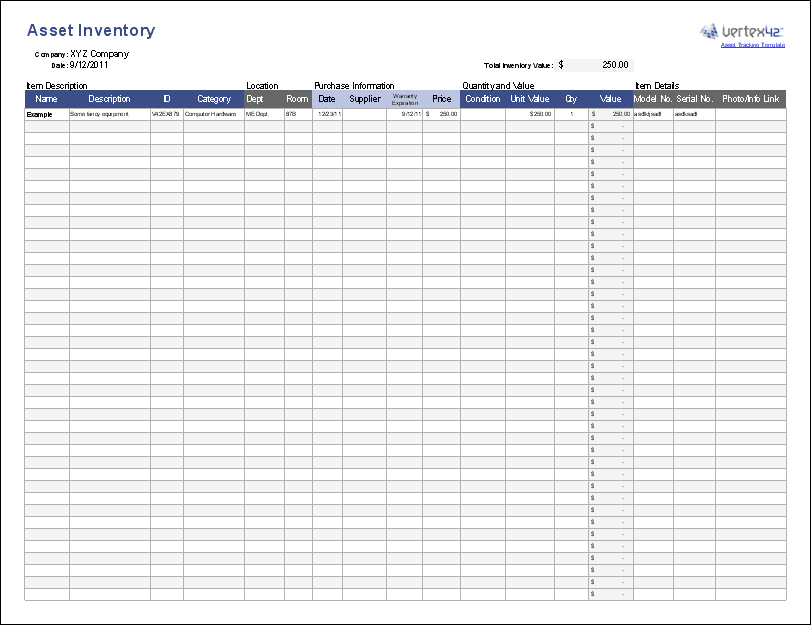 Free Asset Tracking Template for Excel by Vertex42 Free Asset Tracking Template for Excel by Vertex42