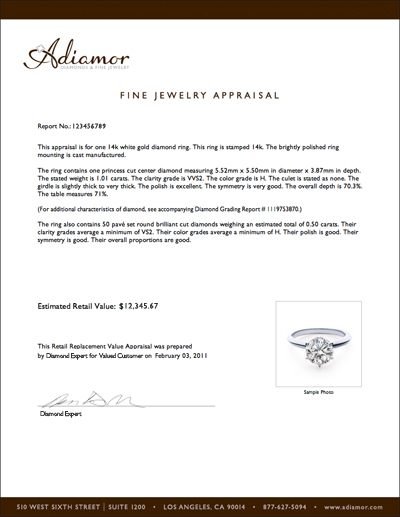 Sample diamond and jewelry appraisals | James Farrow Company Sample diamond and jewelry appraisals | James Farrow Company