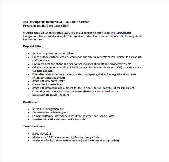 12+ Legal Assistant Job Description Templates Free Sample 12+ Legal Assistant Job Description Templates Free Sample