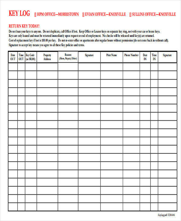 9+ Sample Key Log Templates – PDF, Word, Excel | Sample Templates 9+ Sample Key Log Templates – PDF, Word, Excel | Sample Templates