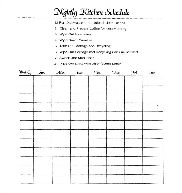 Kitchen Schedule Templates 15+ Free Word, Excel, PDF Format Kitchen Schedule Templates 15+ Free Word, Excel, PDF Format