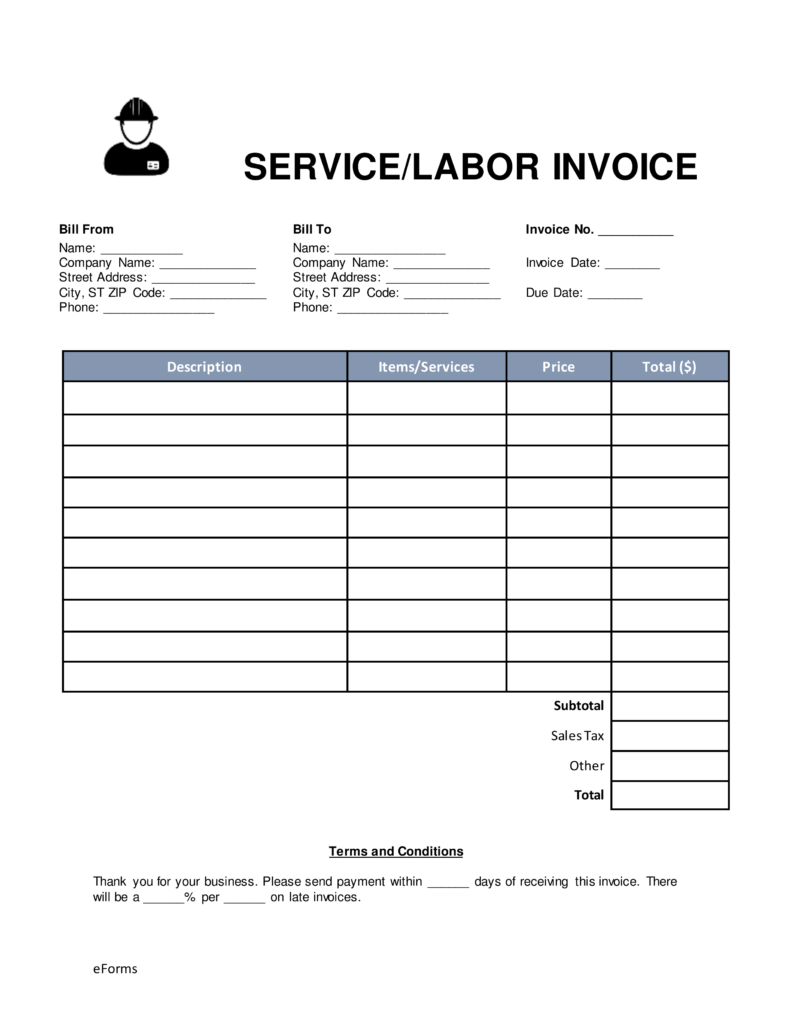 Free Service/Labor Invoice Template Word | PDF | eForms – Free Free Service/Labor Invoice Template Word | PDF | eForms – Free