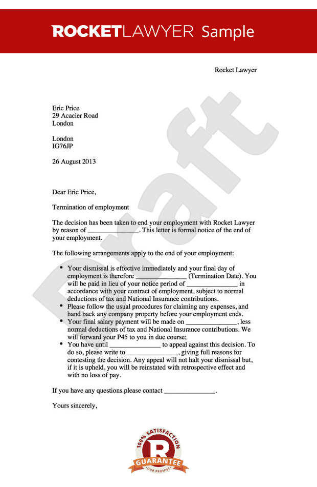 Termination of Employment Letter Create a Dismissal Letter Online Termination of Employment Letter Create a Dismissal Letter Online