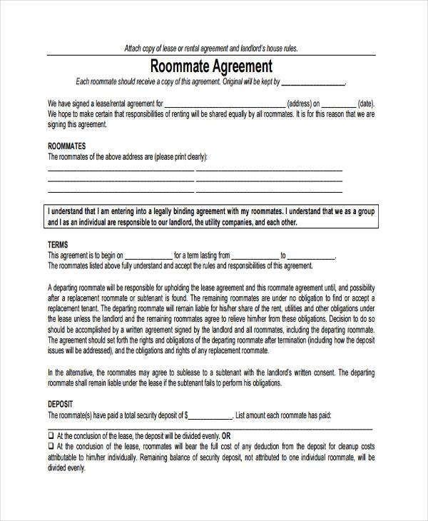 8+ Sample Roommate Agreements Free Sample, Example, Format Download 8+ Sample Roommate Agreements Free Sample, Example, Format Download