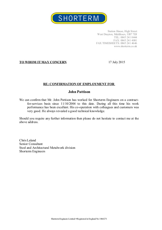 Employment Confirmation Letter Template Employment Confirmation Letter Template