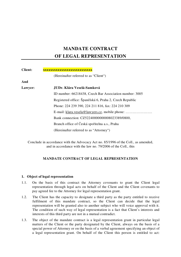 Mandate Contract Of Legal Representation Client And Lawyer Ju Dr Kl%C… Mandate Contract Of Legal Representation Client And Lawyer Ju Dr Kl%C…