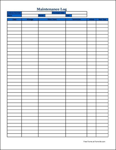 Free Basic Automotive Maintenance Log (Long) from Formville Free Basic Automotive Maintenance Log (Long) from Formville