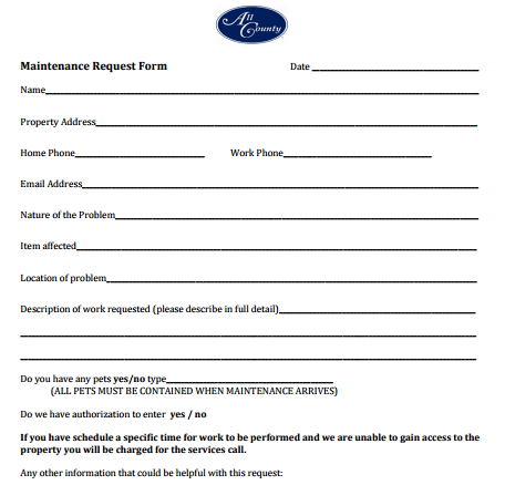 Maintenance Request Template Maintenance Request Template