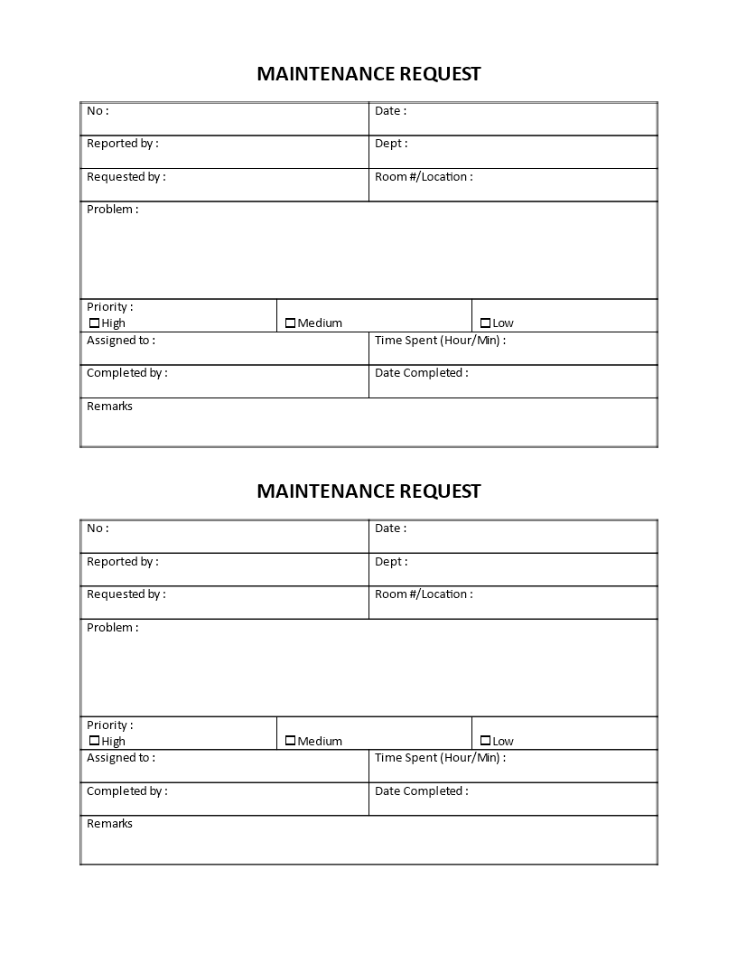 Hotel Maintenance Request Template Hotel Maintenance Request Template