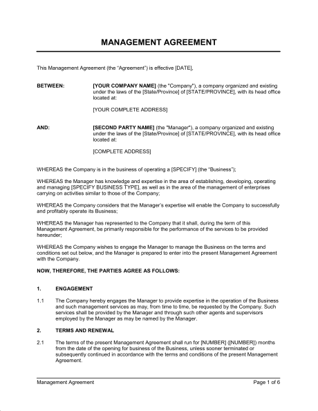 Management Agreement Template & Sample Form | Biztree.com Management Agreement Template & Sample Form | Biztree.com