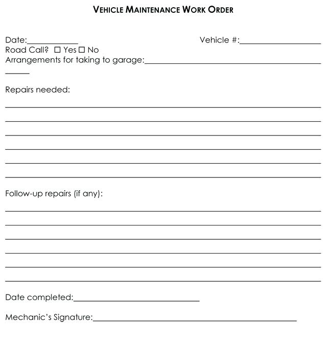 Repair Work Order Form Template | Free Printable Business Form Repair Work Order Form Template | Free Printable Business Form