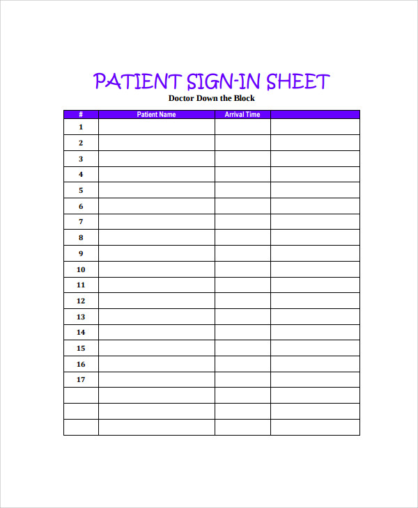 Printable Medical Sign In Sheet Printable Medical Sign In Sheet