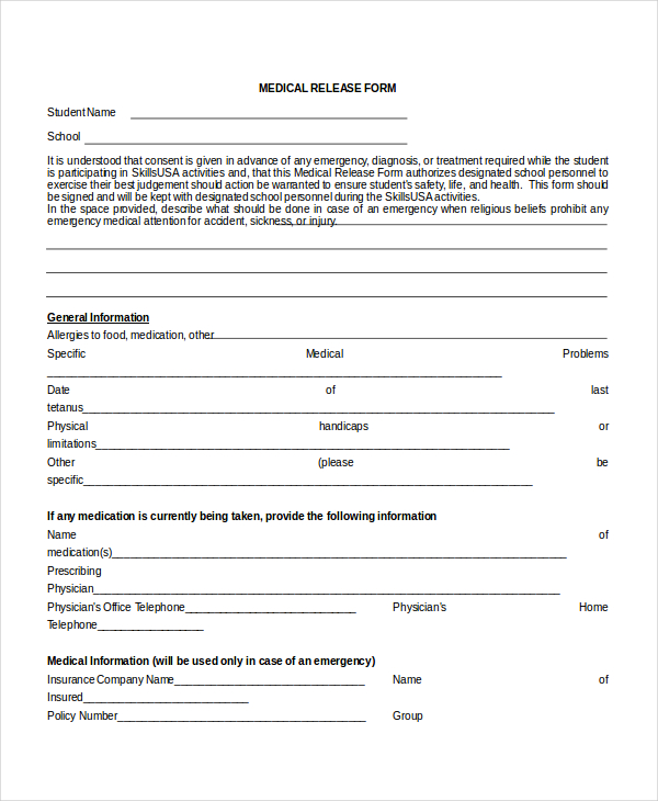 Medical Release Form For Minor Template Medical Release Form For Minor Template