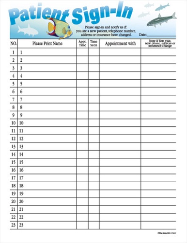 Blue 8.5x11 HIPAA Compliant Privacy Sign In Sheets For Doctors 