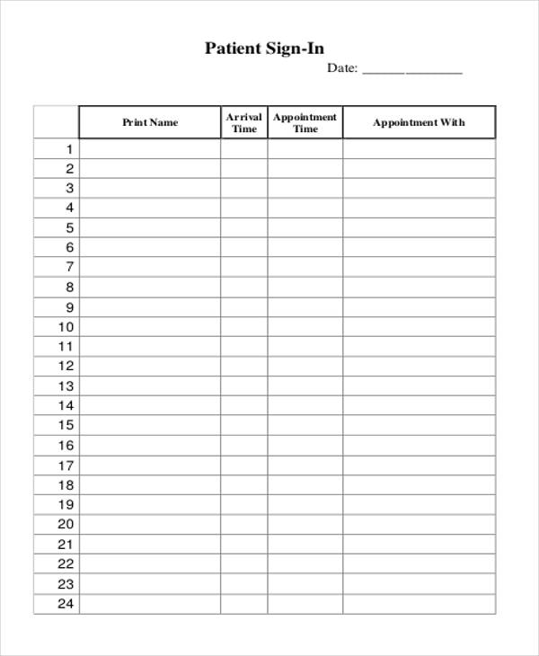Printable Medical Sign In Sheet
