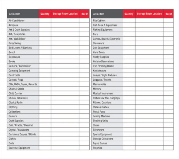 Moving Inventory Organizer Template Moving Inventory Organizer Template