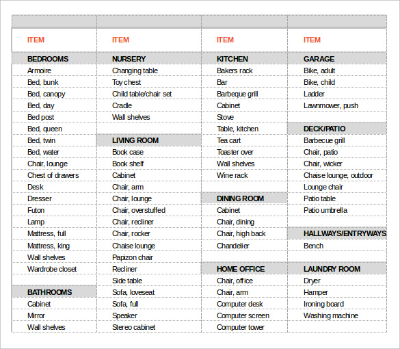 Moving Inventory Template – 15+ Free Excel, PDF Documents Download Moving Inventory Template – 15+ Free Excel, PDF Documents Download