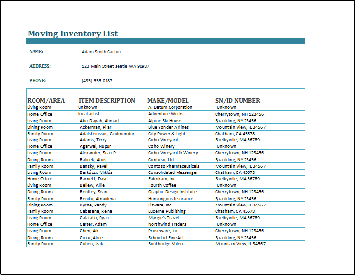 Moving Inventory List Sheet Sample For Word Or Excel Template Moving Inventory List Sheet Sample For Word Or Excel Template