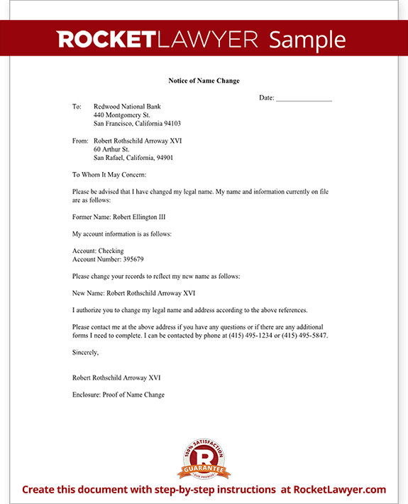 Name Change Notification Letter Template Name Change Notification Letter Template