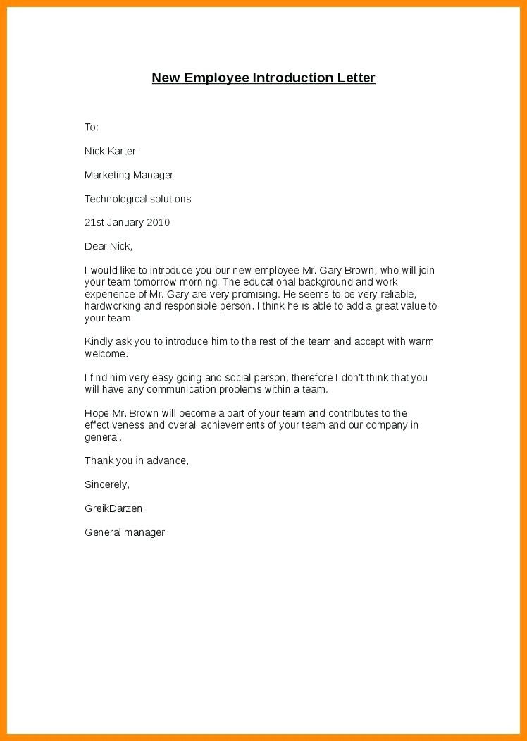 Letter for new employee introduction elegant of practicable like Letter for new employee introduction elegant of practicable like