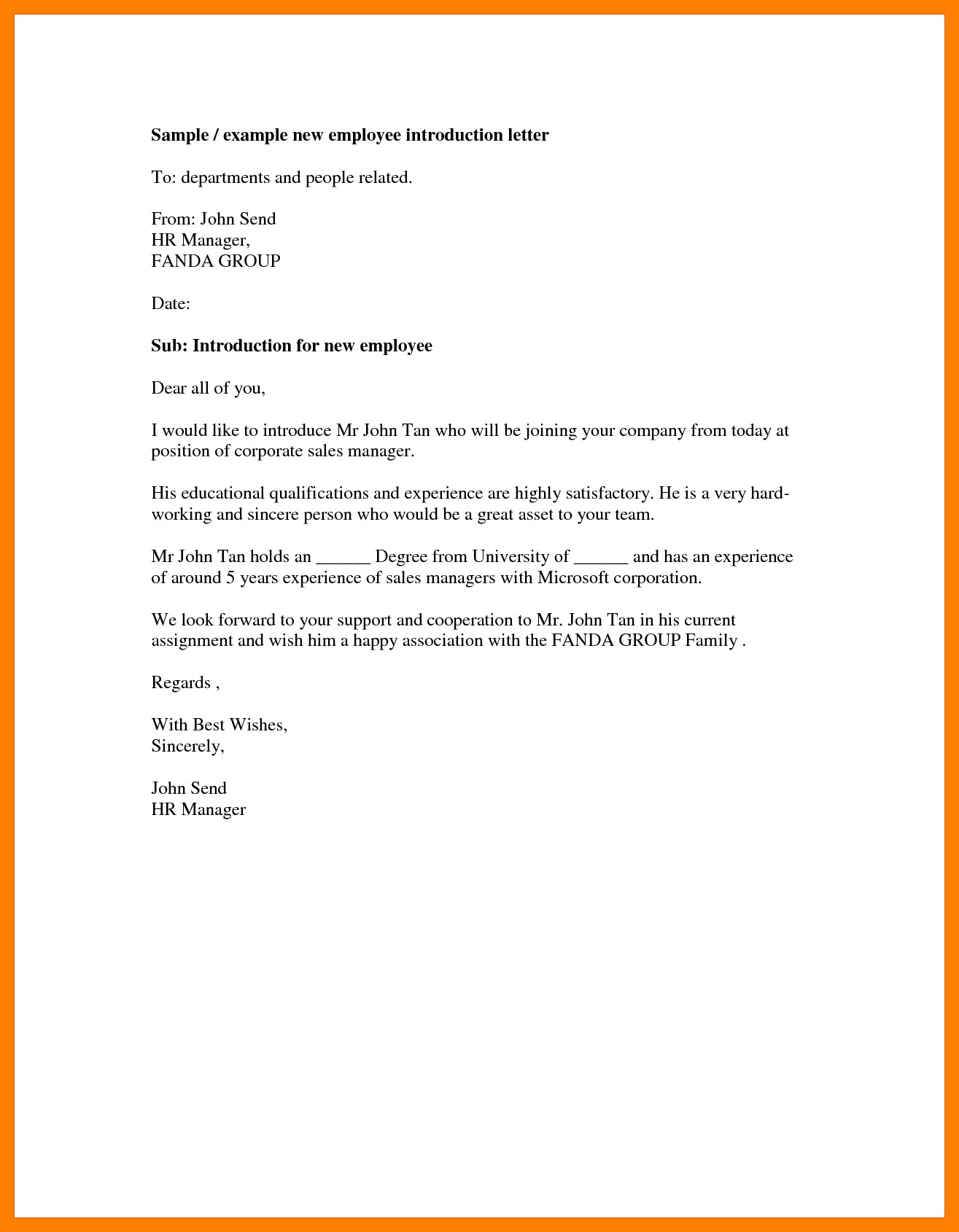 Ideas Collection 8 Sample Introduction Letter for New Employee Ideas Collection 8 Sample Introduction Letter for New Employee