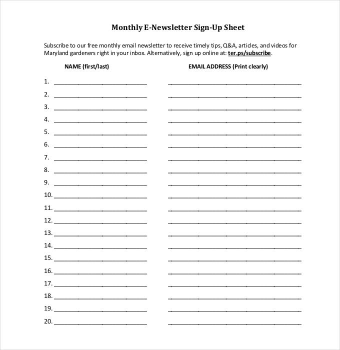 newsletter sign up sheet template April.onthemarch.co newsletter sign up sheet template April.onthemarch.co
