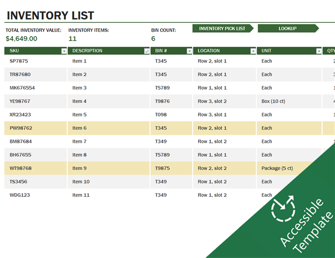 Inventory List accessibility guide Inventory List accessibility guide