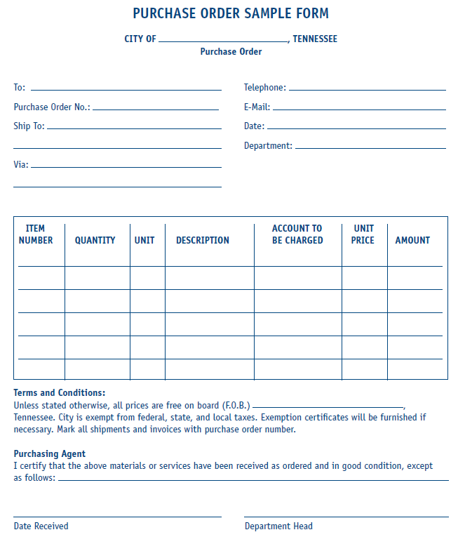 Purchase Order Form (Sample) | MTAS Purchase Order Form (Sample) | MTAS