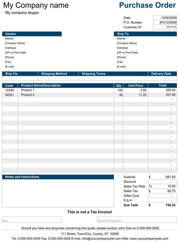Purchase Order | Purchase Order Template for Excel Purchase Order | Purchase Order Template for Excel