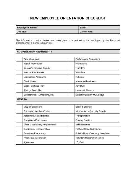 Checklist New Employee Orientation Template & Sample Form Checklist New Employee Orientation Template & Sample Form