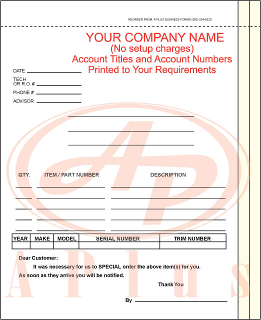 Replacement Parts Order Form Template Replacement Parts Order Form Template