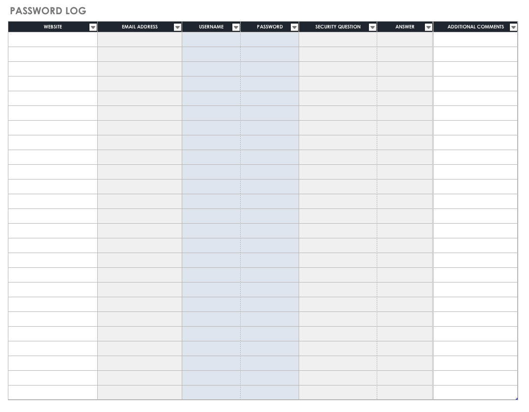 Password Log Template Password Log Template