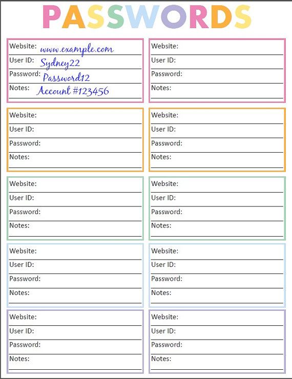 Password Organizer Printable, Password List, Password Log Password Organizer Printable, Password List, Password Log