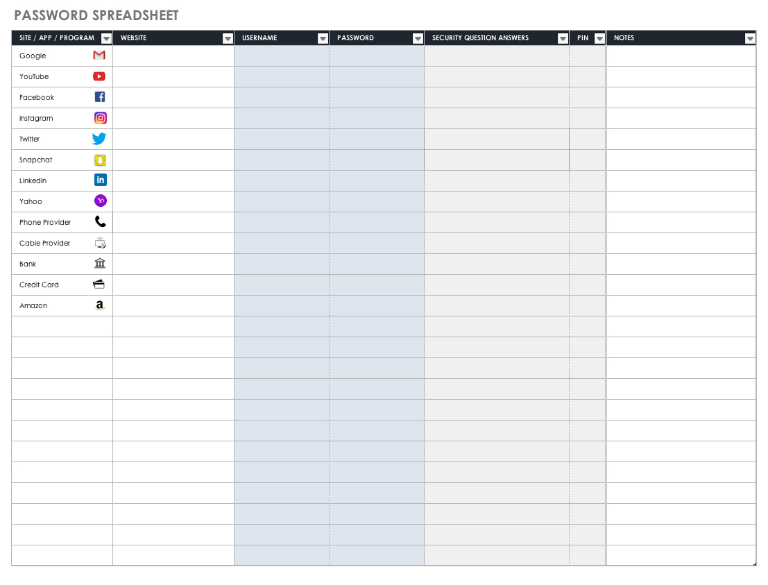 Password Tracker OpenOffice template Password Tracker OpenOffice template
