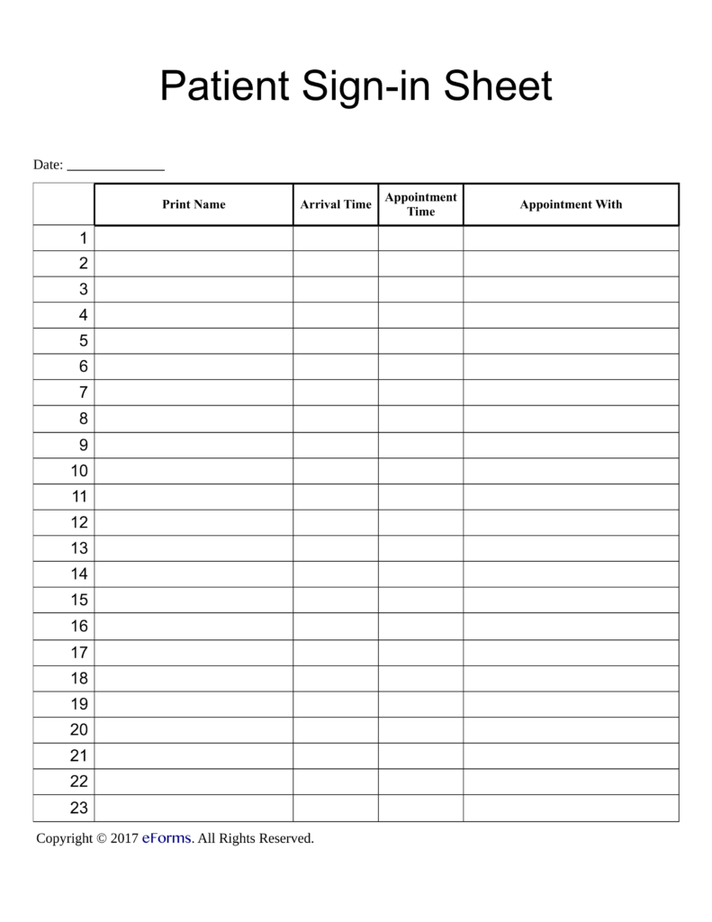 Free printable Patient Sign In Sheet (PDF) from Vertex42. Free printable Patient Sign In Sheet (PDF) from Vertex42.