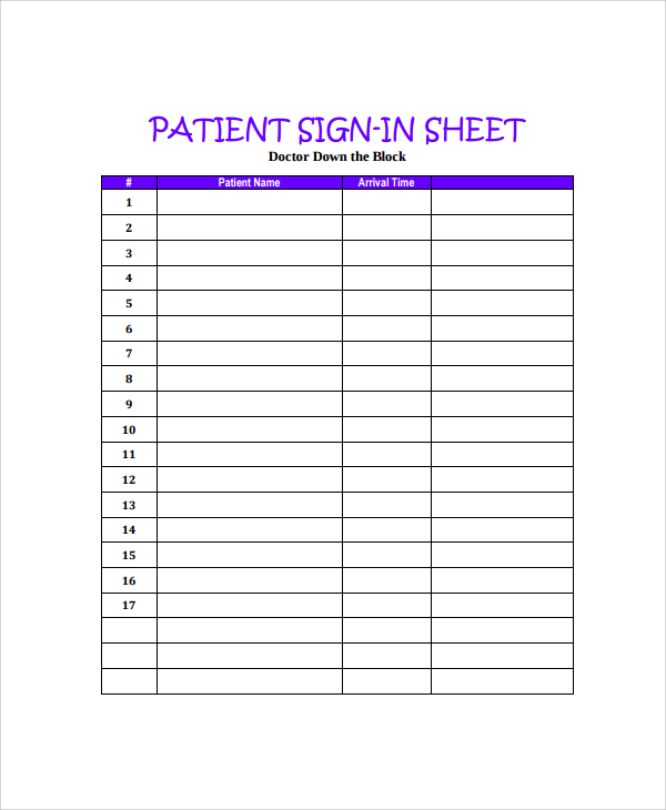 Printable Patient Sign In Printable Patient Sign In
