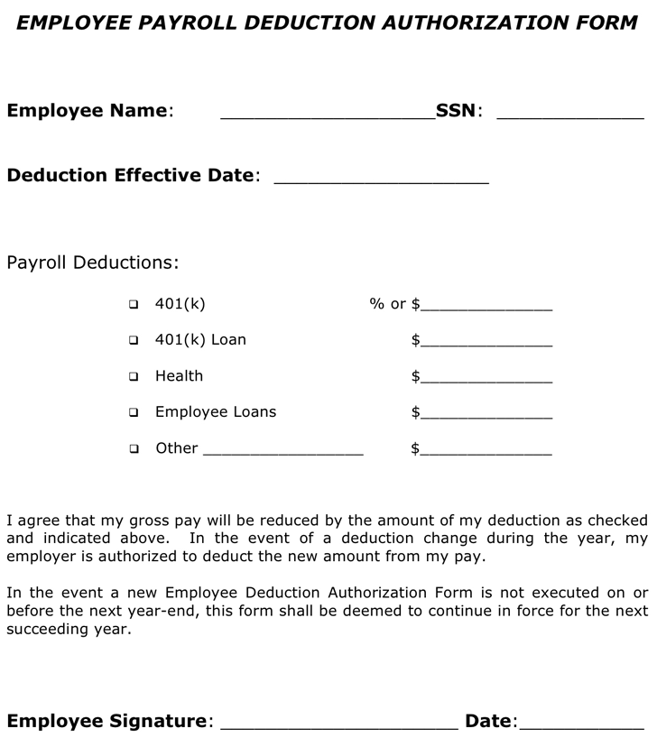 employee deduction form template payroll deduction authorization employee deduction form template payroll deduction authorization