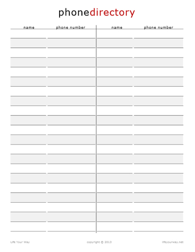 Phone List Template Phone List Template