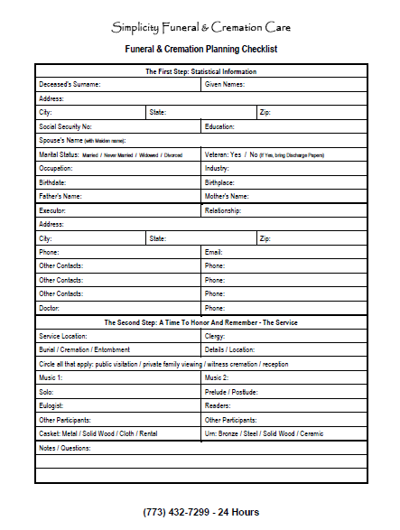 funeral planning form template funeral planning form template