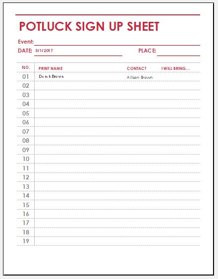Potluck Sign Up Sheets for Excel and Google Sheets Potluck Sign Up Sheets for Excel and Google Sheets