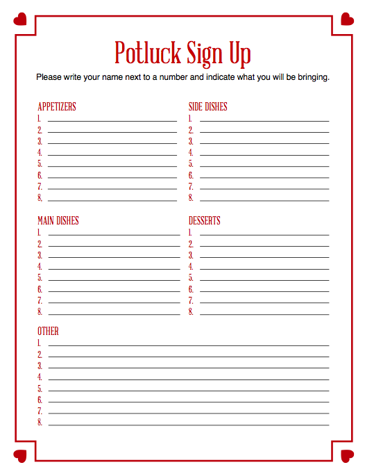 Potluck Sign Up Sheet Forms and Templates Fillable & Printable Potluck Sign Up Sheet Forms and Templates Fillable & Printable