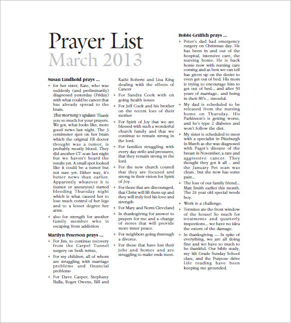 prayer list template Kleo.beachfix.co prayer list template Kleo.beachfix.co
