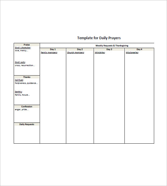 Prayer List Template Prayer List Template