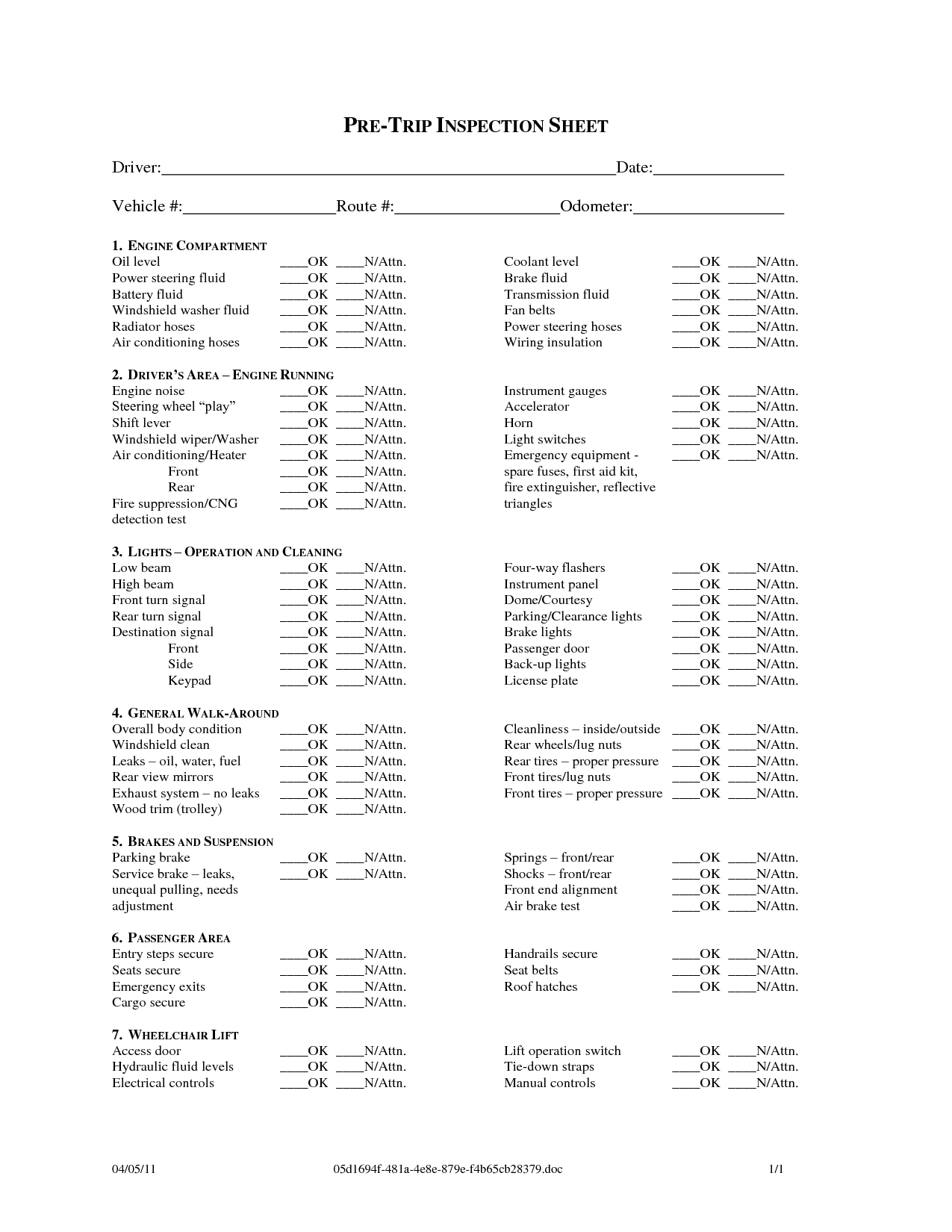 Free CDL Pre Trip Checklist | PRE TRIP INSPECTION SHEET Driver Free CDL Pre Trip Checklist | PRE TRIP INSPECTION SHEET Driver