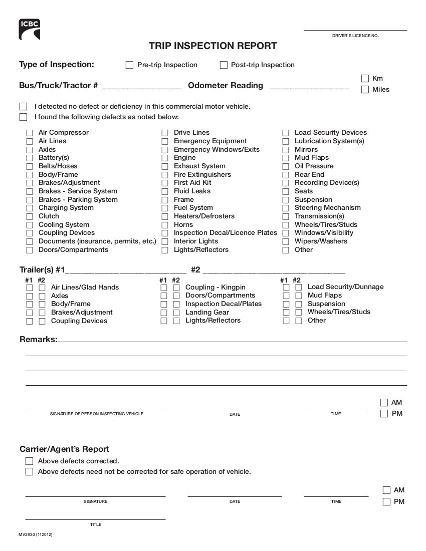 Pre Trip Vehicle Inspection Checklist Template Pre Trip Vehicle Inspection Checklist Template