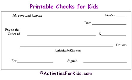 Printable Blank Checks, Check Register for Kids Cheques Printable Blank Checks, Check Register for Kids Cheques