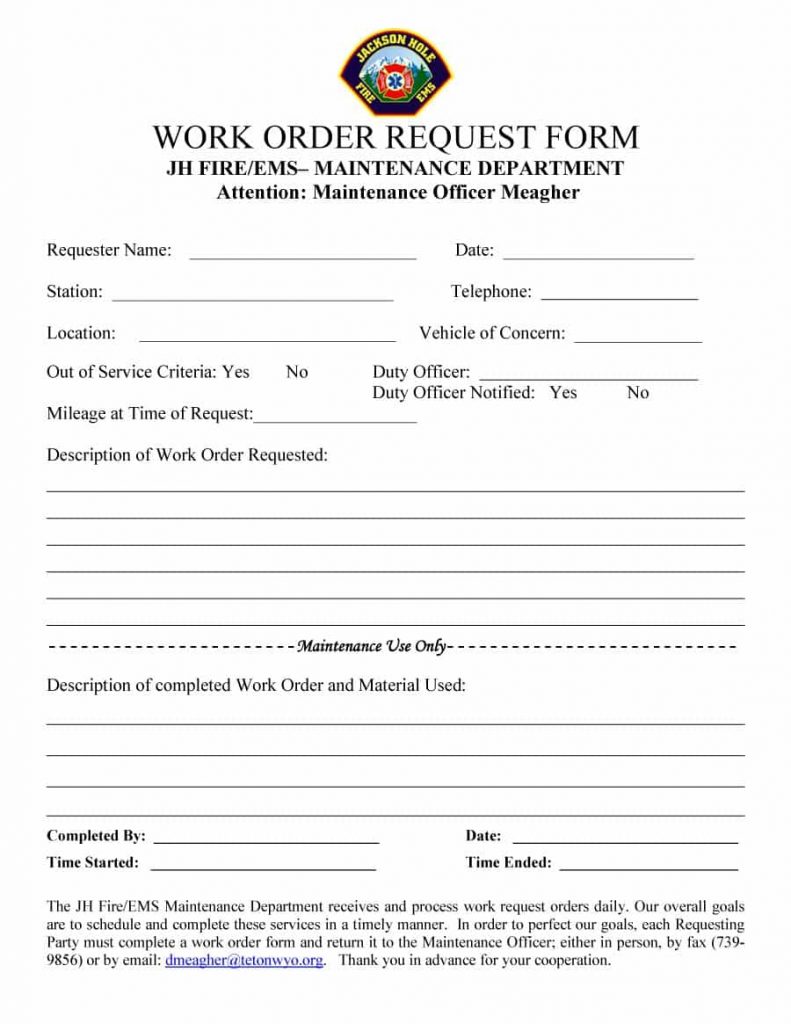 Printable Maintenance Work Order Forms | Liputan TV