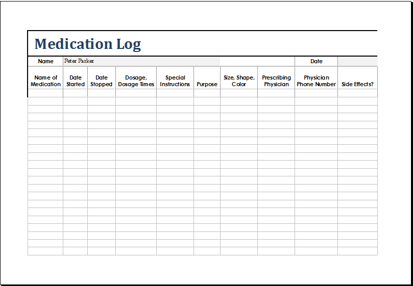 Medication Log OpenOffice template Medication Log OpenOffice template