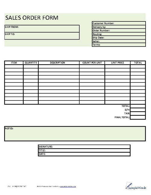 Printable Order Form Printable Order Form