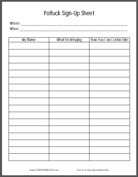 Potluck Sign Up Sheets for Excel and Google Sheets